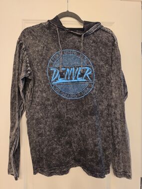 MV Sport Washed Black Hooded Long-Sleeve Shirt with Blue Denver Graphic